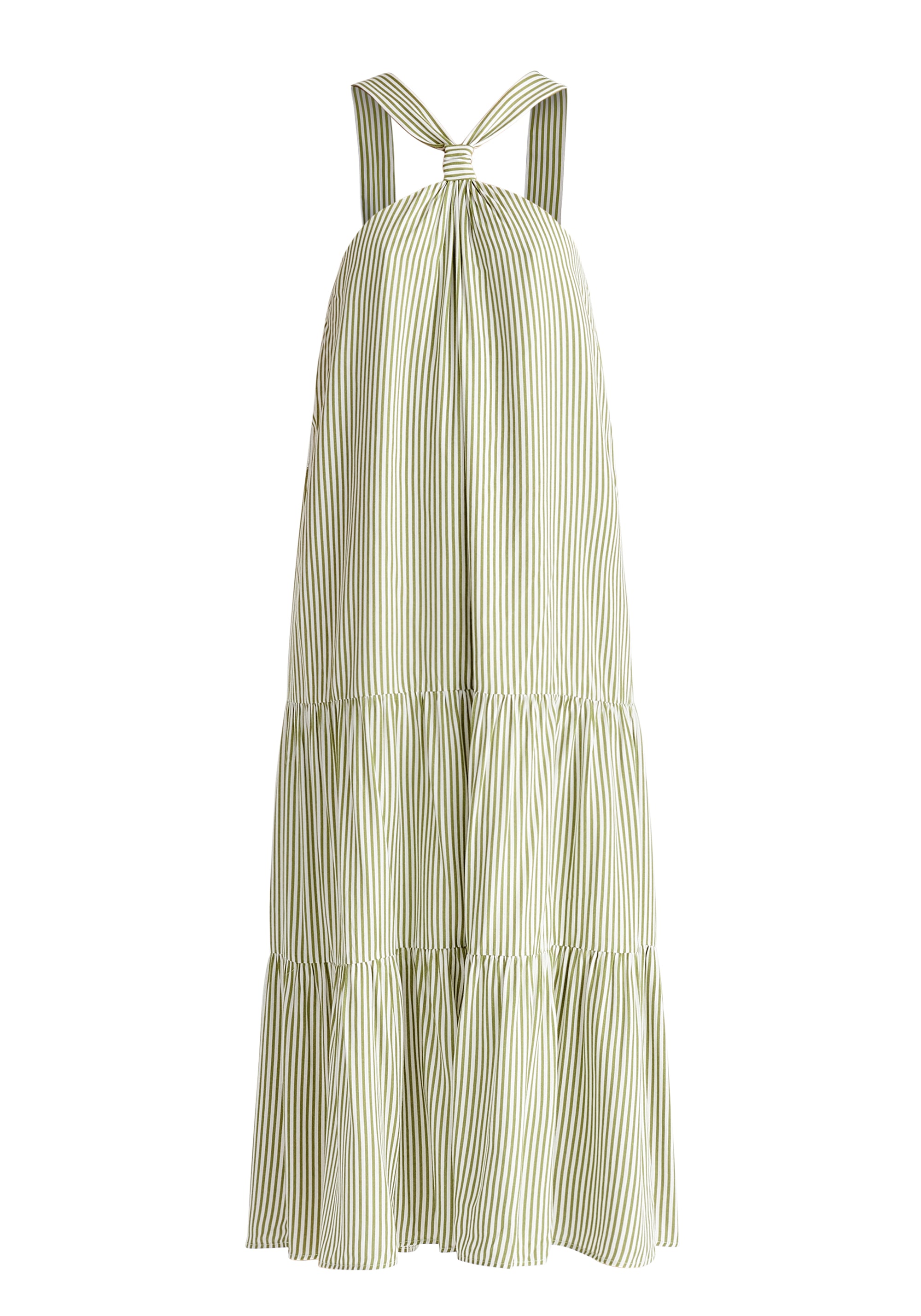 Tiered Halterneck Maxi Dress in Green and White Cut Out