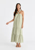 Tiered Halterneck Maxi Dress in Green and White