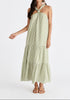 Tiered Halterneck Maxi Dress in Green and White
