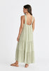 Tiered Halterneck Maxi Dress in Green and White Back