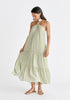 Tiered Halterneck Maxi Dress in Green and White