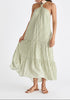 Tiered Halterneck Maxi Dress in Green and White