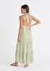 Tiered Halterneck Maxi Dress in Green and White