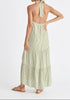 Tiered Halterneck Maxi Dress in Green and White