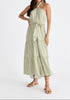 Tiered Halterneck Maxi Dress in Green and White