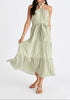Tiered Halterneck Maxi Dress in Green and White
