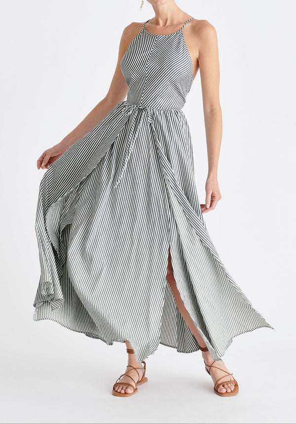Open Back Maxi Dress in Navy and White