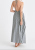 Open Back Maxi Dress in Navy and White Back