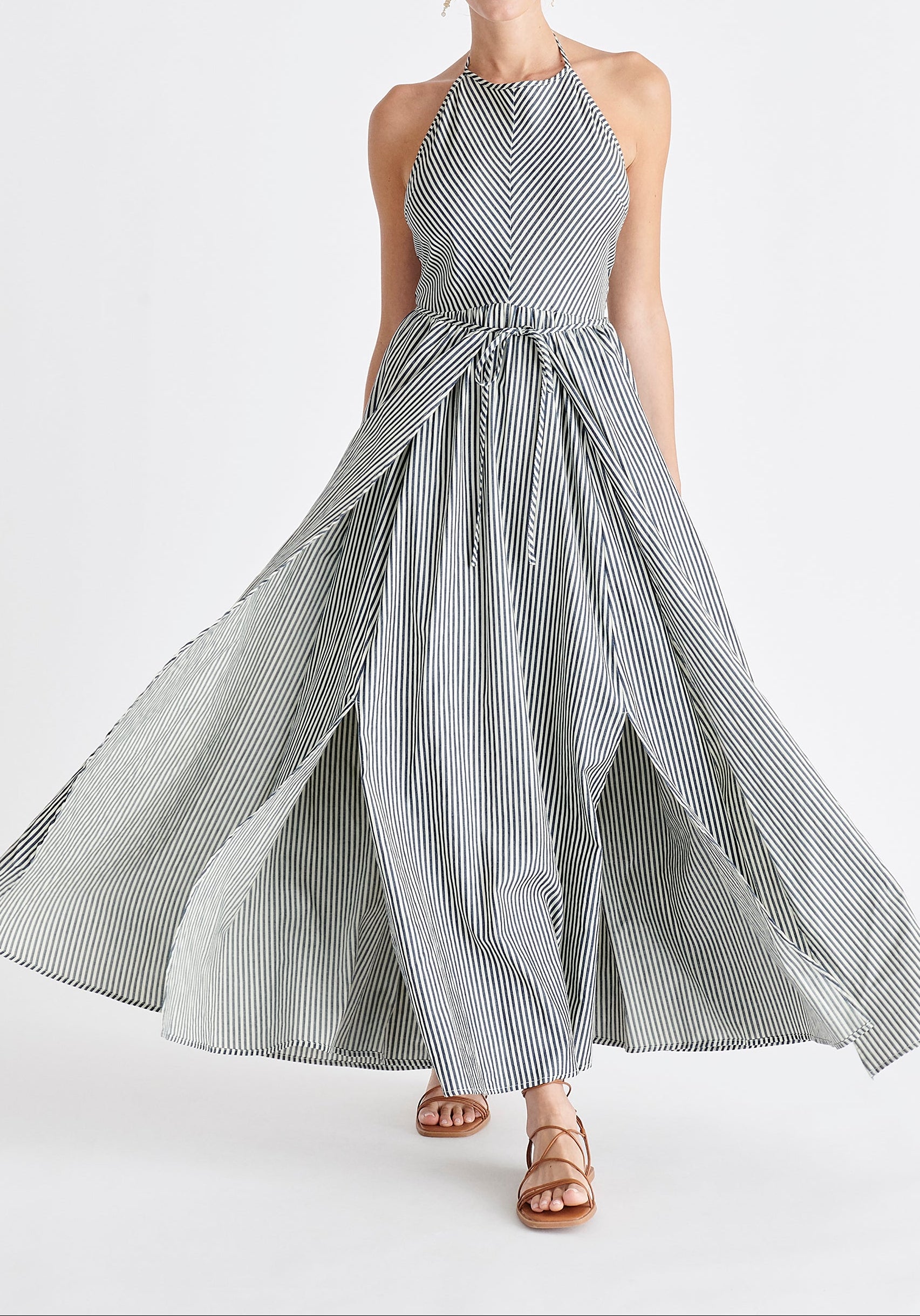 Open Back Maxi Dress in Navy and White