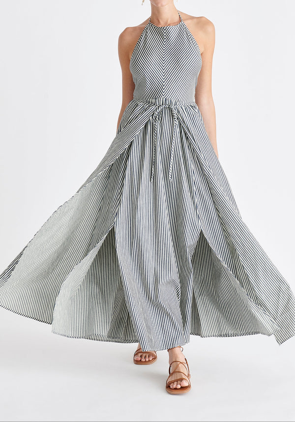 Open Back Maxi Dress in Navy and White