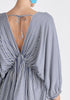V-Neck Balloon Sleeve Dress in Blue and White Close Up