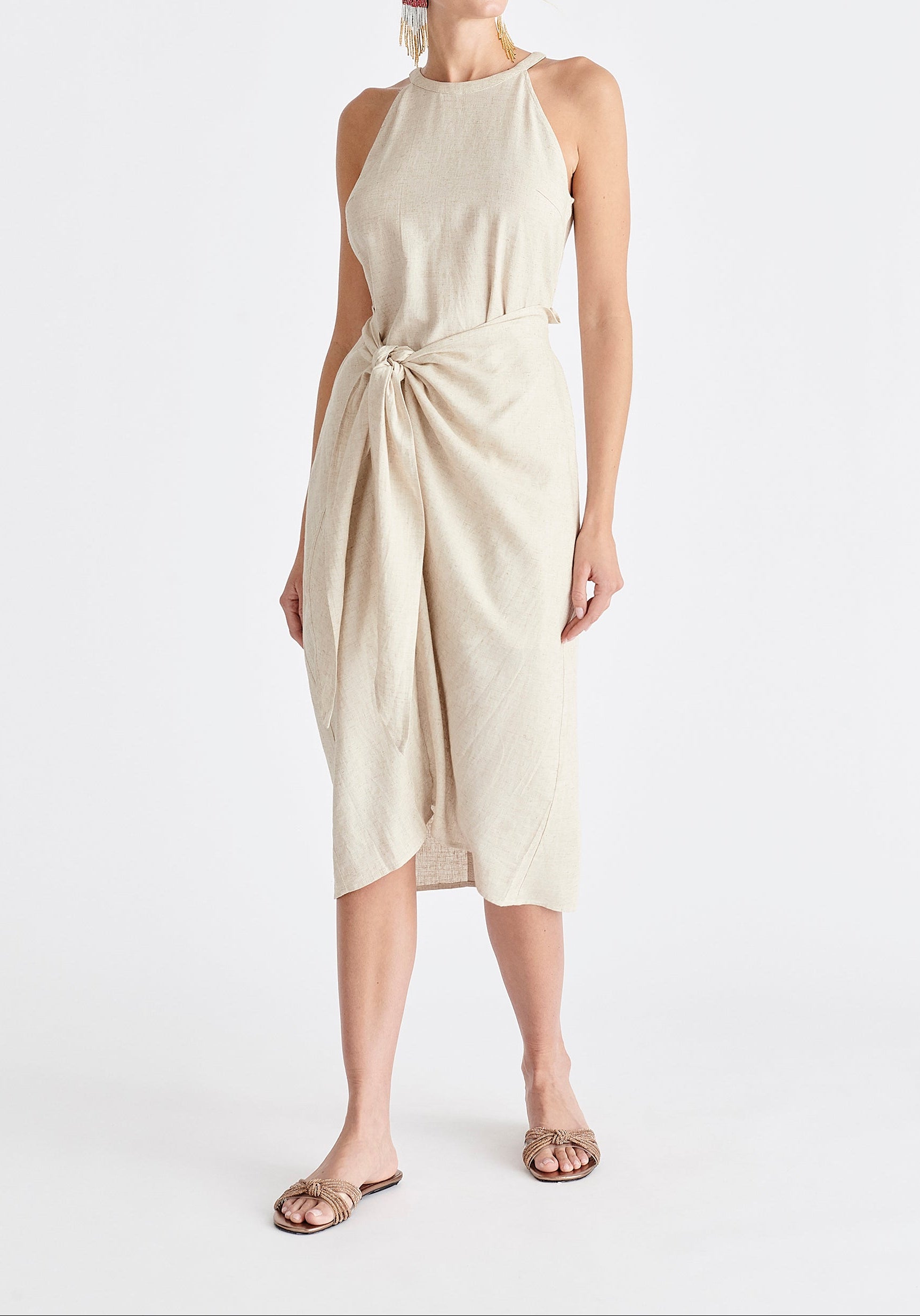 Linen Blend Waist Tie Dress