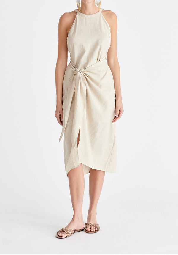 Linen Blend Waist Tie Dress