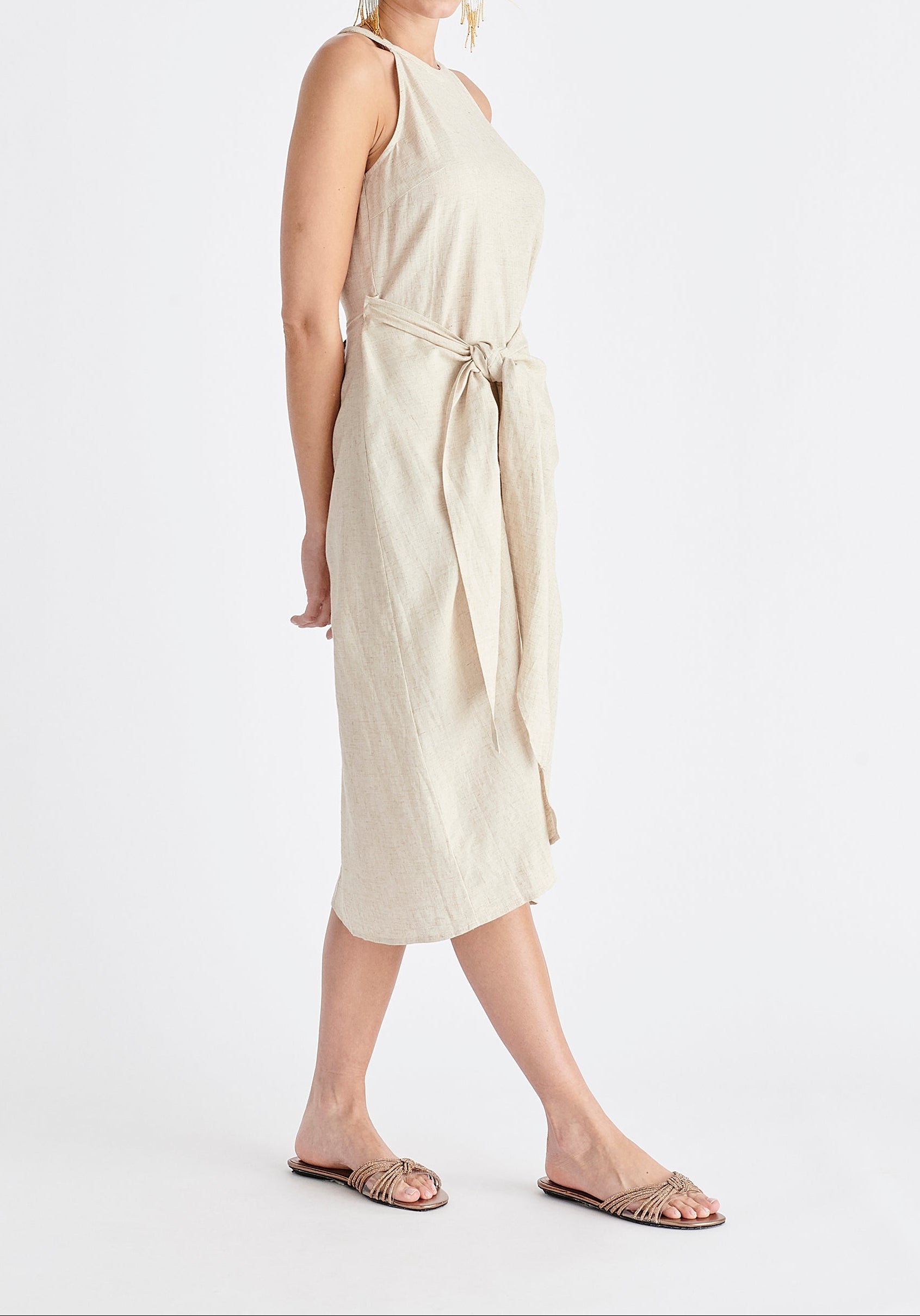 Linen Blend Waist Tie Dress