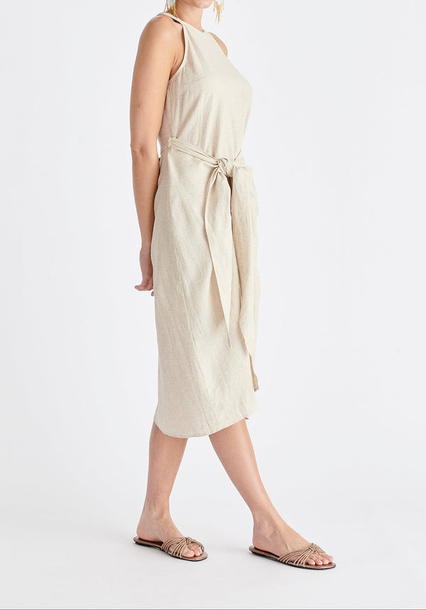 Linen Blend Waist Tie Dress