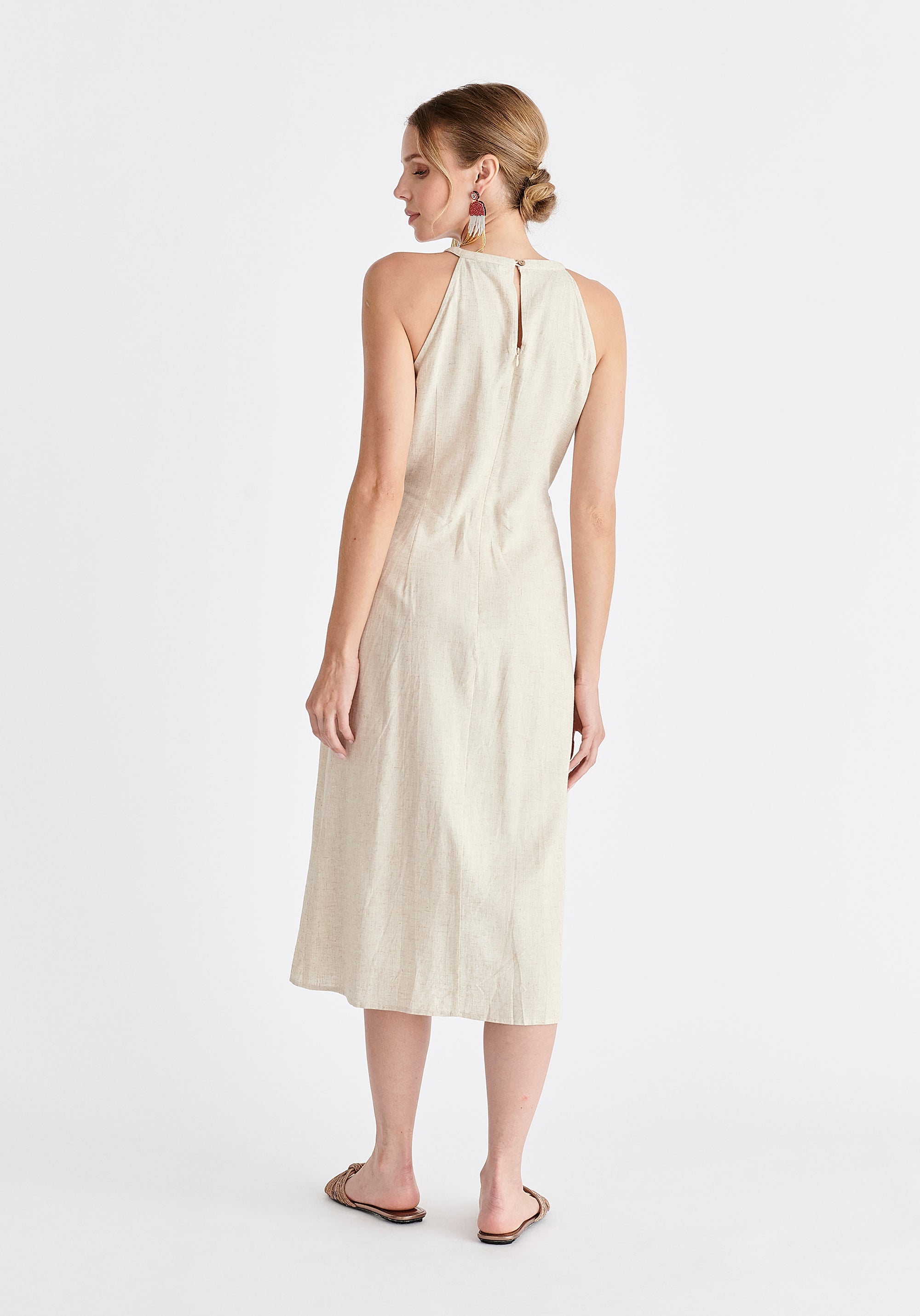 Linen Blend Waist Tie Dress