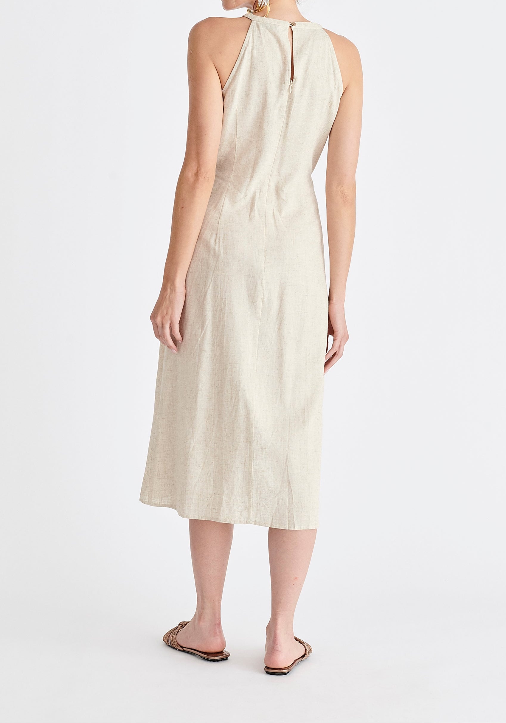 Linen Blend Waist Tie Dress