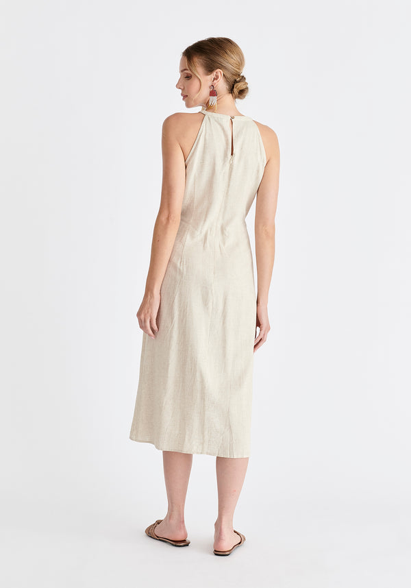 Linen Blend Waist Tie Dress