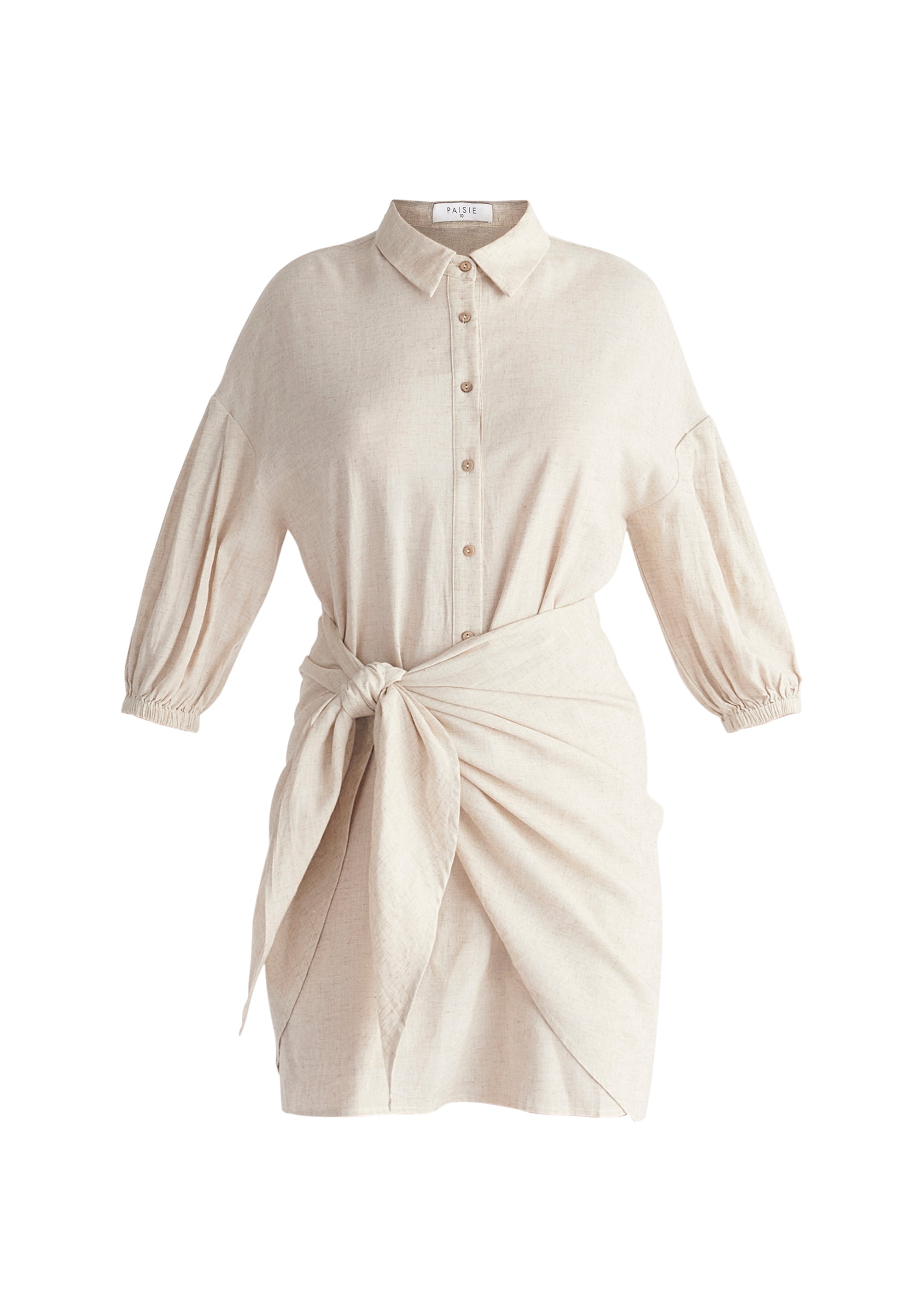 Linen Blend Shirt Dress in Oatmeal Cut Out