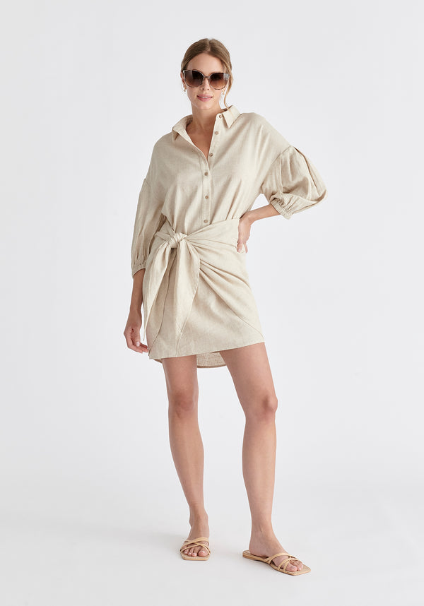 Linen Blend Shirt Dress in Oatmeal