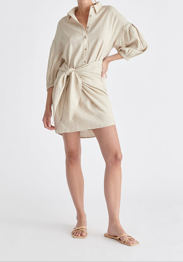 Linen Blend Shirt Dress in Oatmeal