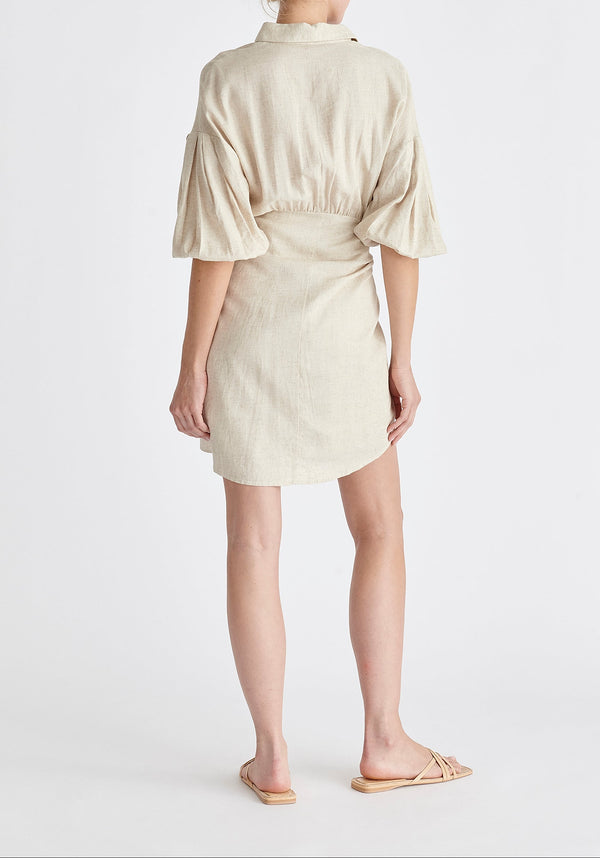 Linen Blend Shirt Dress in Oatmeal Back