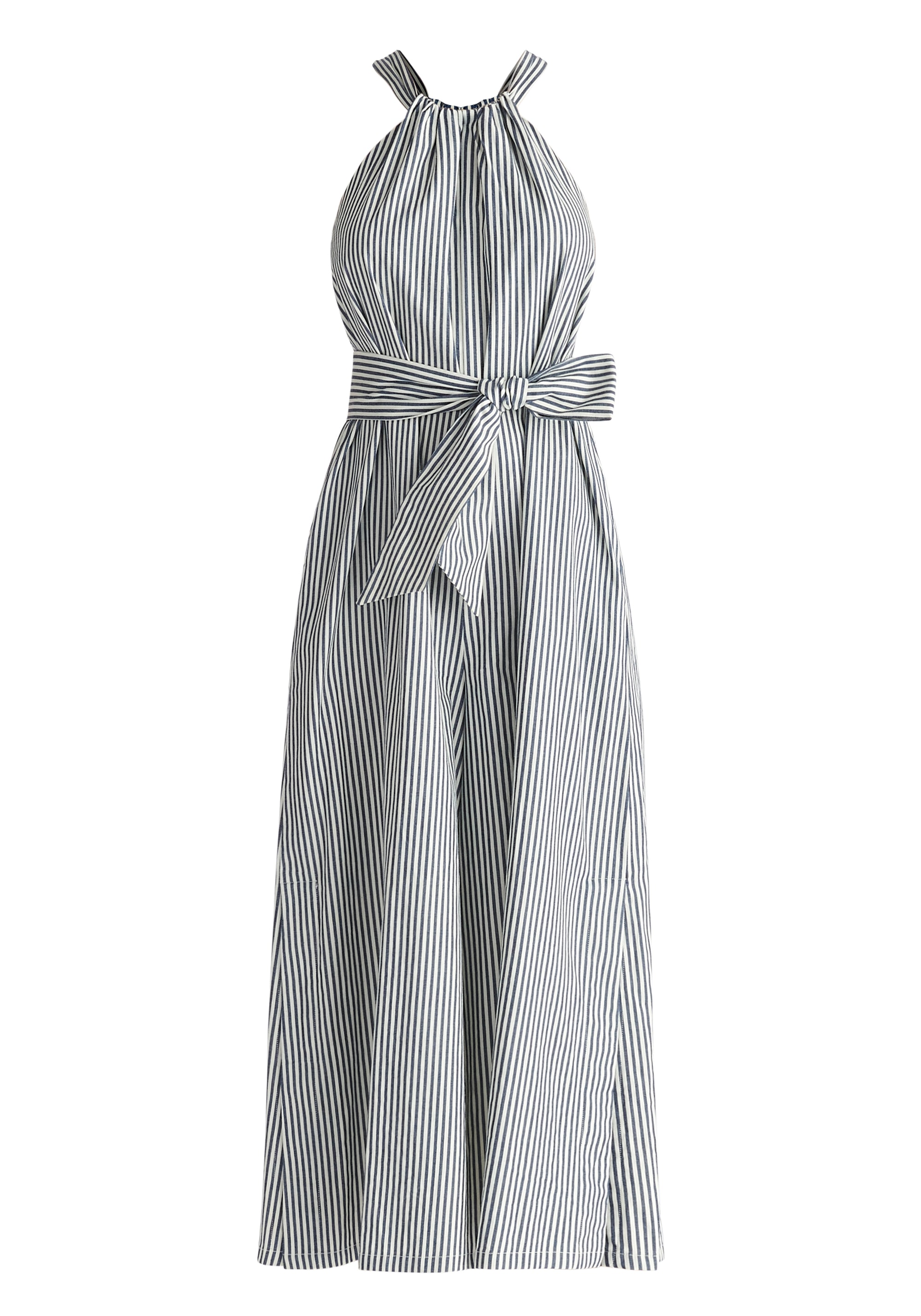 Striped Halterneck Cotton Jumpsuit in Navy and White Cut Out