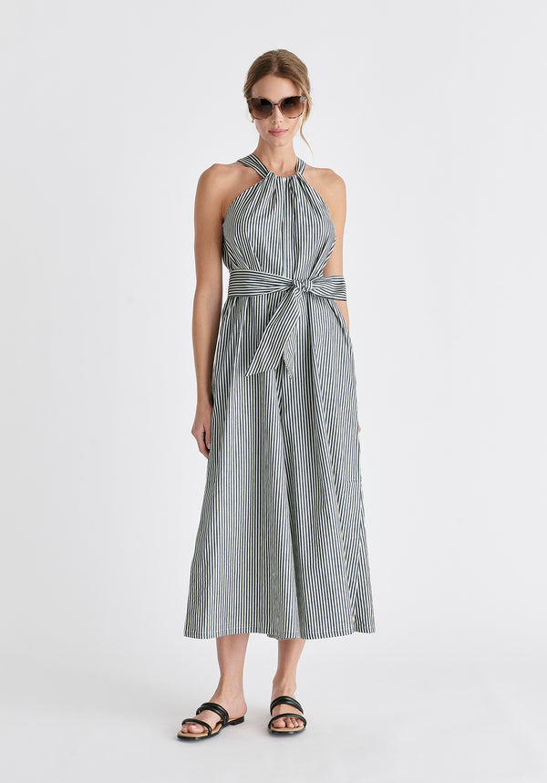 Striped Halterneck Cotton Jumpsuit in Navy and White