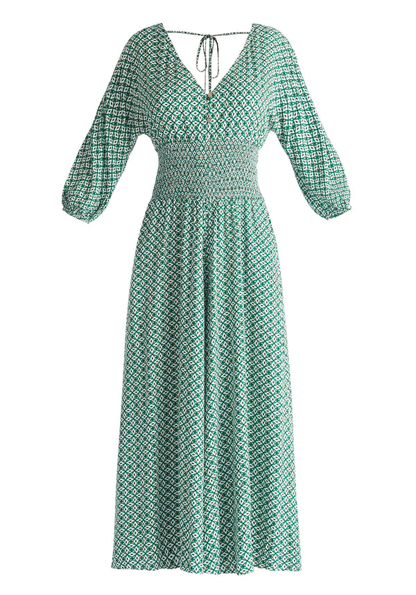 Boho V-Neck Jumpsuit in Green, White, Black and Cream Cut Out