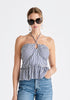 Halterneck Peplum Top in Blue and White