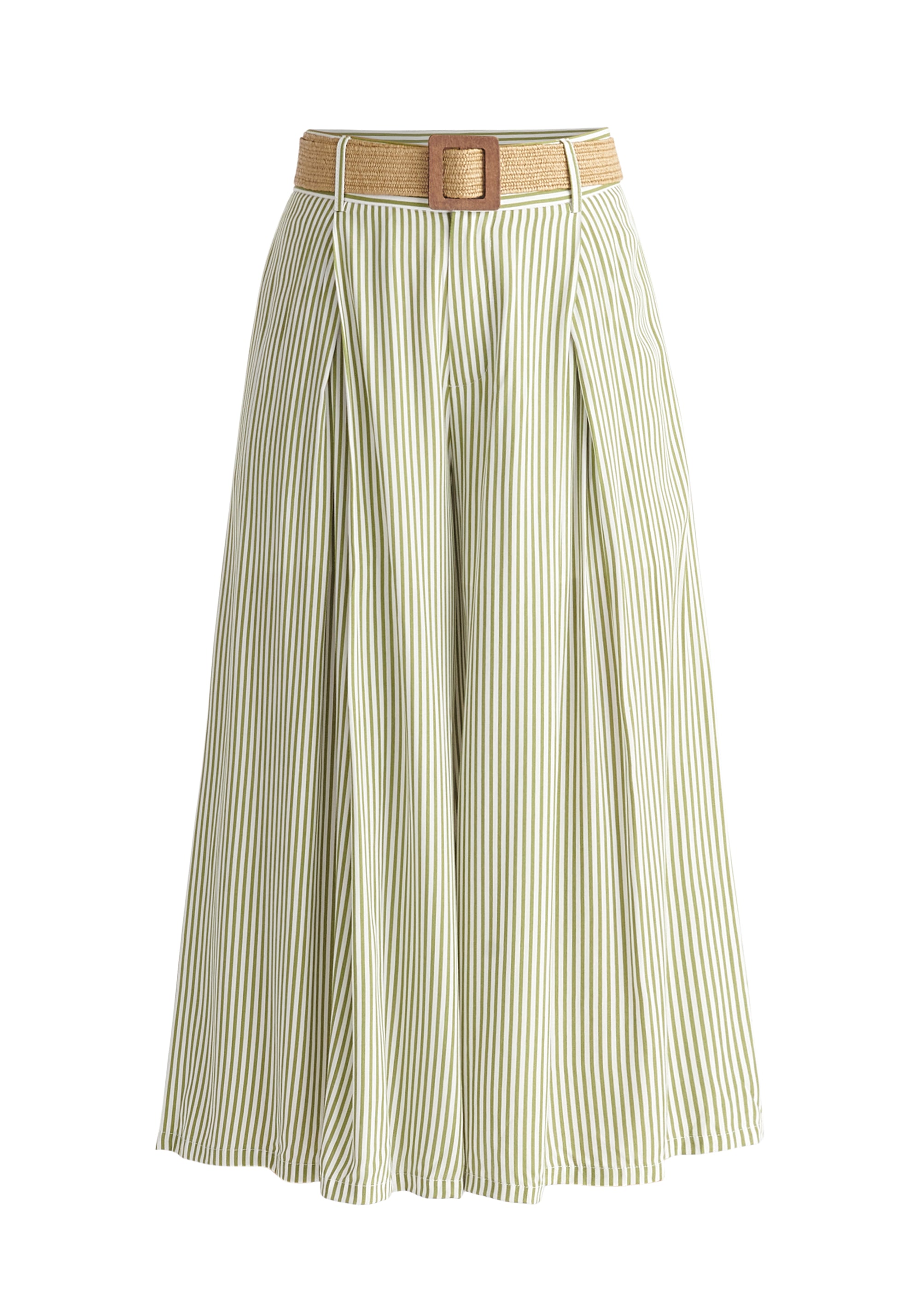 Belted Pleated Culottes in Green and White Cut Out
