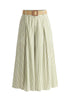 Belted Pleated Culottes in Green and White Cut Out