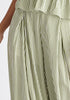 Belted Pleated Culottes in Green and White Close Up