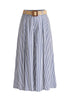 Belted Pleated Culottes in Blue and White Cut Out