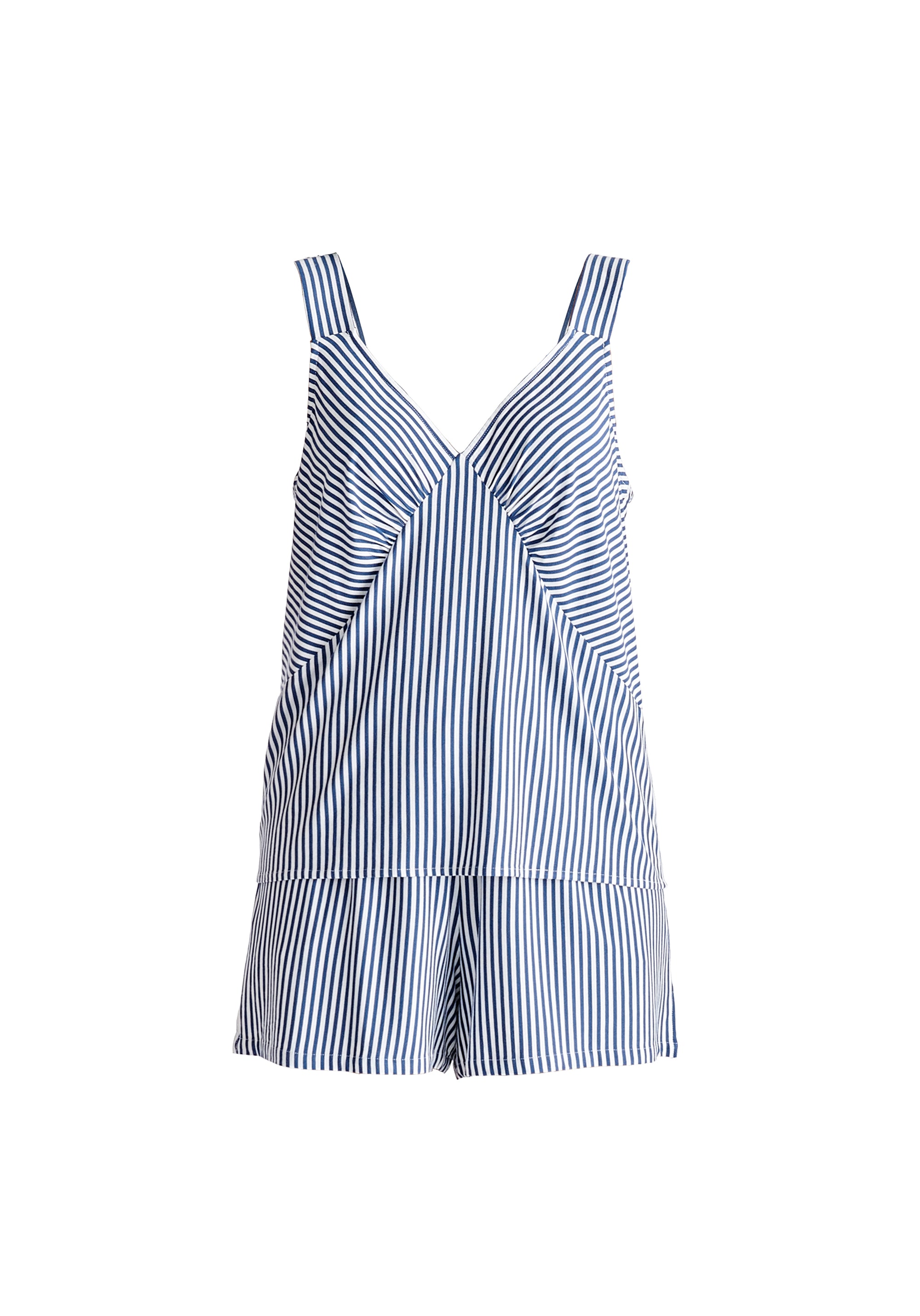 Pyjama Vest Top and Elasticated Shorts in Dark Blue and White Cut Out