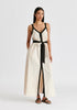 Contrast Trim Midaxi Dress in Beige and Black Front