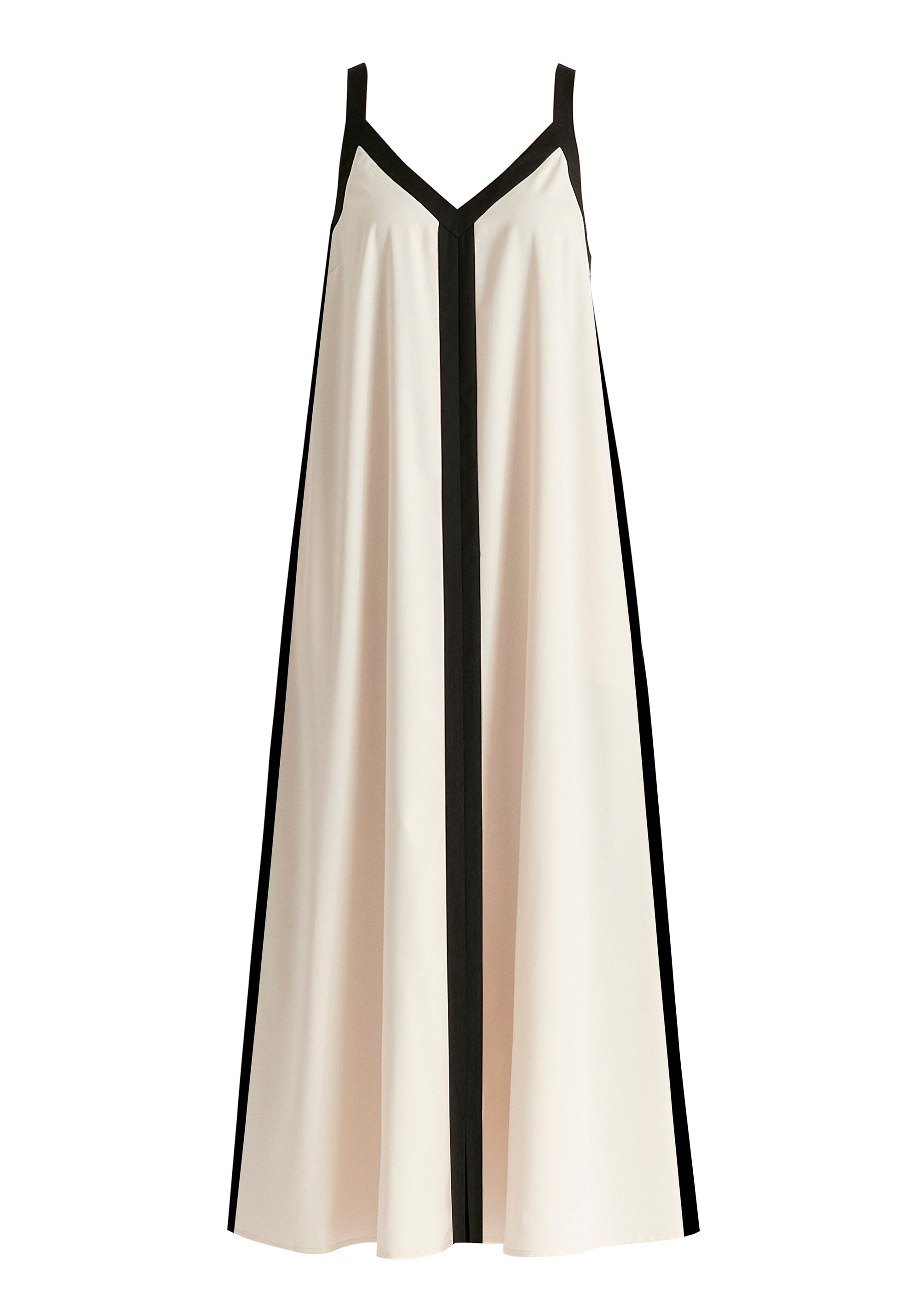 Contrast Trim Midaxi Dress in Beige and Black Cutout