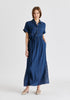 Linen Blend Shirt Dress with Stitch Details in Navy Front