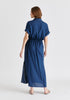 Linen Blend Shirt Dress with Stitch Details in Navy Back