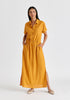 Linen Blend Shirt Dress with Stitch Details in Ochre Yellow Front