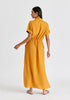 Linen Blend Shirt Dress with Stitch Details in Ochre Yellow Back