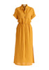 Linen Blend Shirt Dress with Stitch Details in Ochre Yellow Cutout