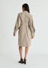 Striped Volume Sleeve Shirt Dress with Matching Tie Belt in Khaki Stripes Back