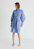 Striped Volume Sleeve Shirt Dress with Matching Tie Belt in Blue Stripes