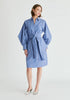 Striped Volume Sleeve Shirt Dress with Matching Tie Belt in Blue Stripes Front
