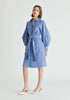 Striped Volume Sleeve Shirt Dress with Matching Tie Belt in Blue Stripes Side