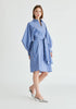 Striped Volume Sleeve Shirt Dress with Matching Tie Belt in Blue Stripes Side
