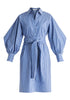 Striped Volume Sleeve Shirt Dress with Matching Tie Belt in Blue Stripes Cutout