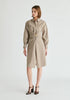 Asymmetric Striped Shirt Dress with Button Detail in Khaki Stripes Front
