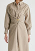 Asymmetric Striped Shirt Dress with Button Detail in Khaki Stripes Cutout